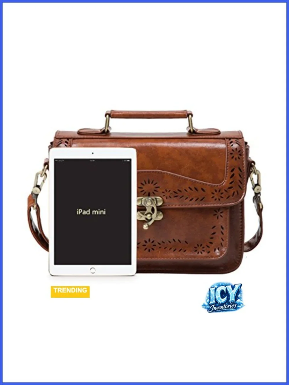 PU Leather Satchel Crossbody Bag with Vintage Buttons, Adjustable Strap,